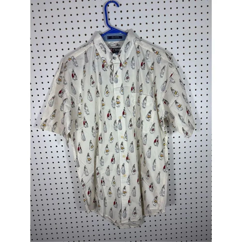 Chaps Ralph Lauren repeat golf bag print button Down Shirt size M